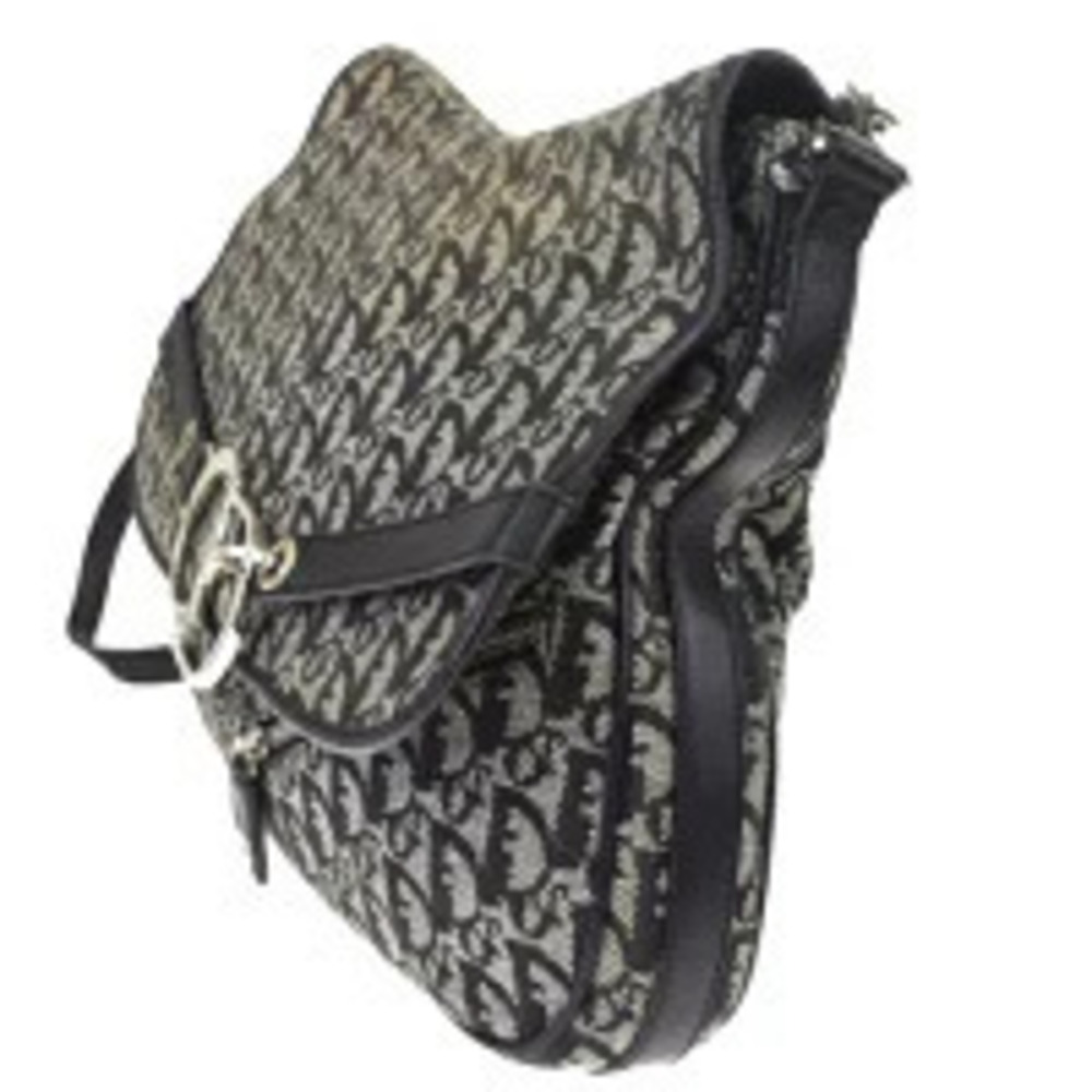 Dior Shoulder Trotter Canvas Black Leather Christian Bag Black